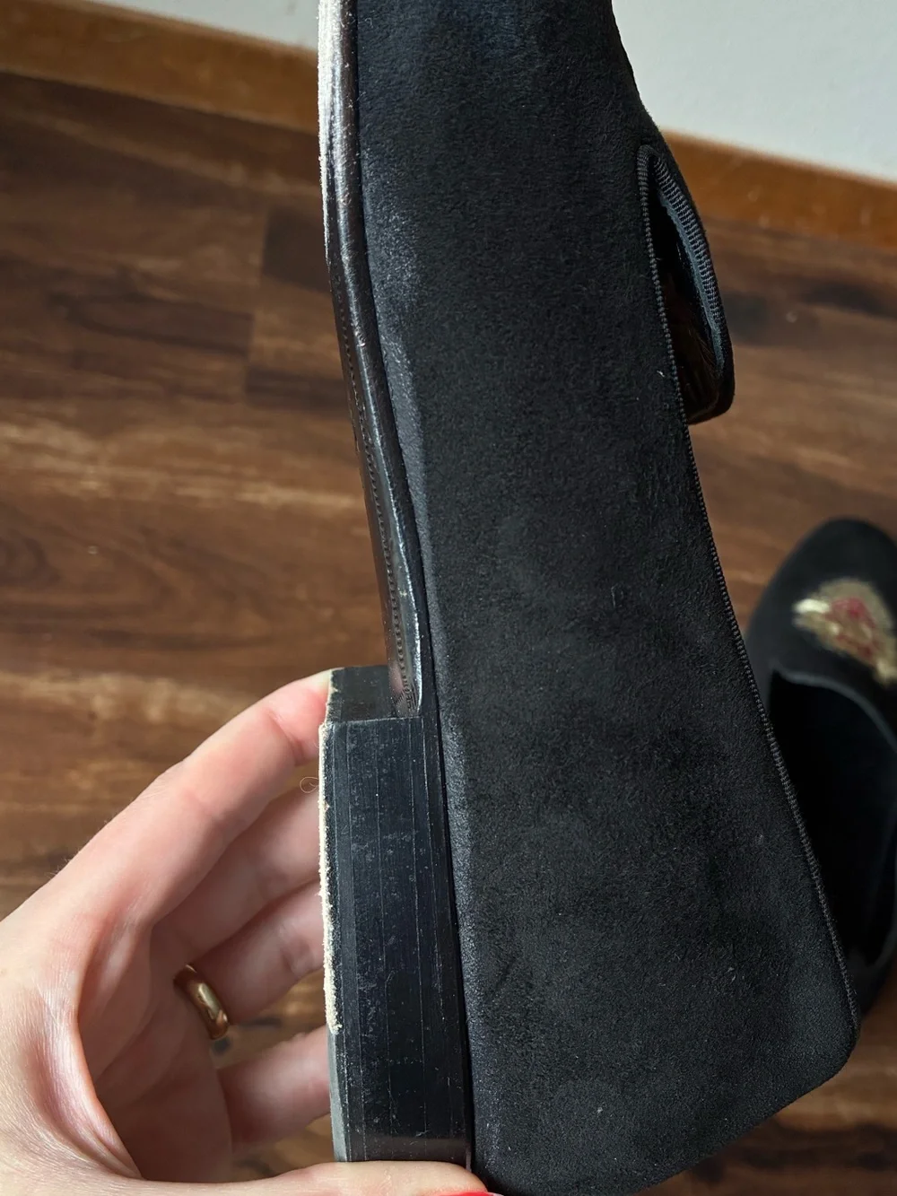 Roberto Cavalli Black Suede Embroidered Crest Smoking Slipper Loafers Size:EU 45